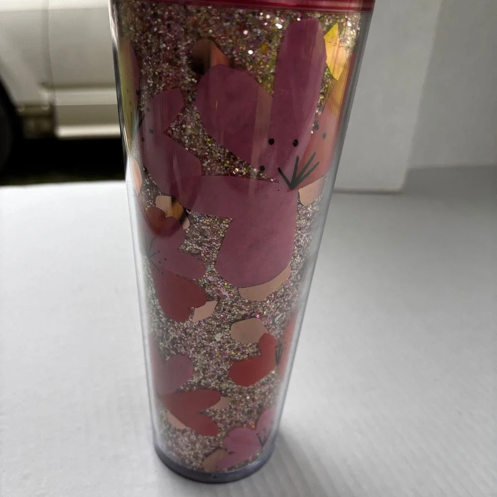 Starbucks 24oz Valentine Hearts Glitter Cold Cup Pink Tumbler Reusable 2020s New
